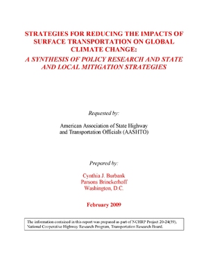 Strategies for Reducing the Impacts of Surface Transportation on Global Climate Change