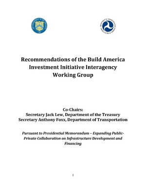 Recommendations of the Build America Investment Initiative Interagency Working Group