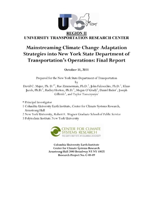 Mainstreaming Climate Change Adaptation Strategies into New York State Department of Transportation&rsquo;s Operations: Final Report