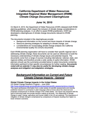 California Department of Water Resources Integrated Regional Water Management (IRWM) Climate Change Document Clearinghouse