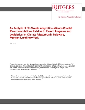 An Analysis of NJ Climate Adaptation Alliance Coastal Recommendations Relative to Recent Programs and Legislation for Climate Adaptation in Delaware, Maryland, and New York