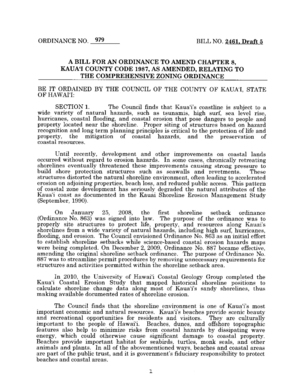Kaua&rsquo;i Shoreline Setback Ordinance (No. 979, Bill 2461, 2014)