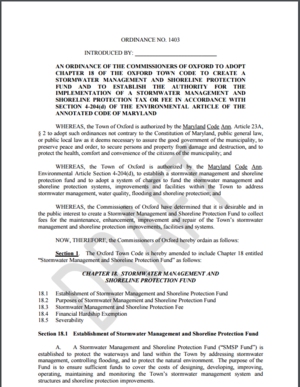 Oxford, Maryland Stormwater Management and Shoreline Protection Fund, Ordinance 1403