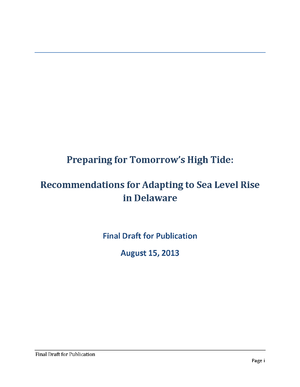 Preparing for Tomorrow's High Tide: Final Recommendations for Preparing Delaware for Sea Level Rise