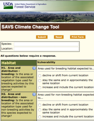 System for Assessing Vulnerability of Species (SAVS) Climate Change Tool
