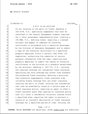Florida SB 1094: &ldquo;An act relating to the peril of flood&rdquo;