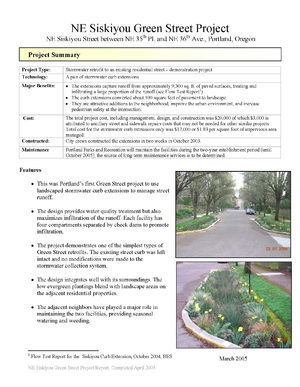 Portland, Oregon NE Siskiyou Green Street Project Report