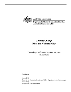 Climate Change Risk and Vulnerability: Promoting an Efficient Adaptation Response in Australia