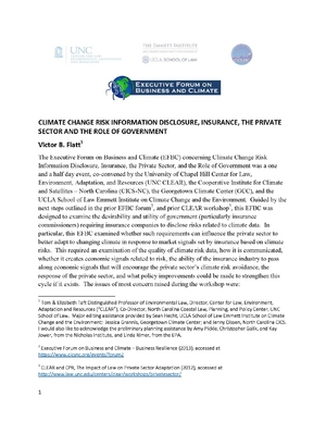 Climate Change Risk Information Disclosure, Insurance, the Private Sector, and the Role of Government