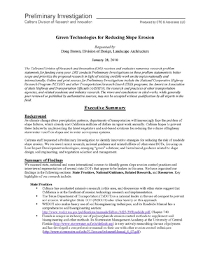 California Department of Transportation (Caltrans) &ndash; Green Technologies for Reducing Slope Erosion
