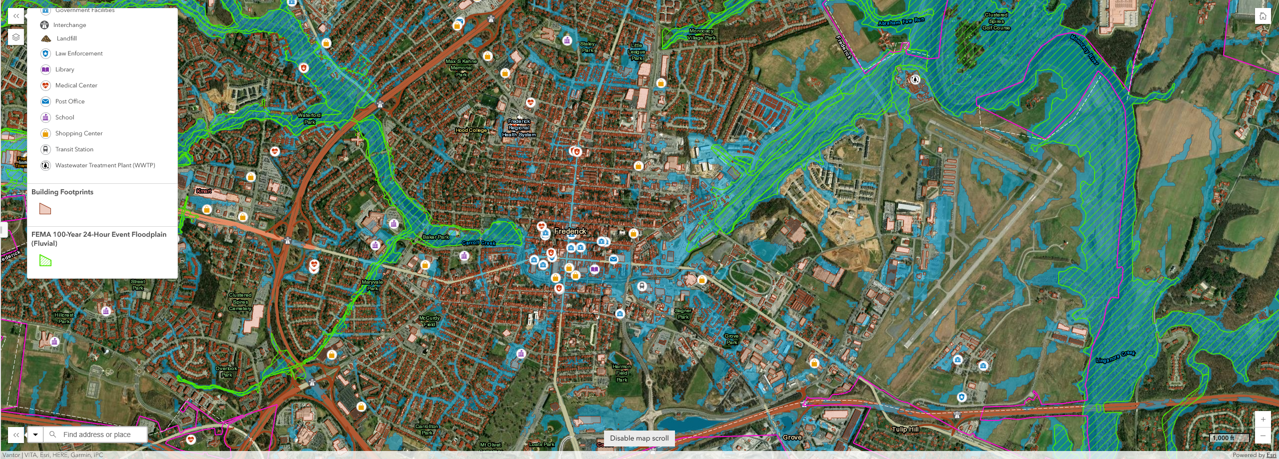 Frederick Critical Facilities and 100-Year Floodplain